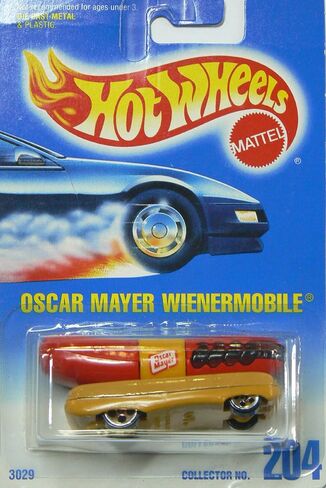 Hot Wheels Oscar Mayer Wienermobile #204 with 5 Dot Wheels on Blue to White Card in Saudi Arabia