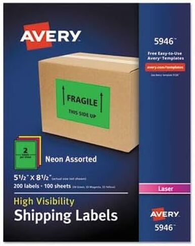 Avery Neon Shipping Labels for Laser Printers, 5-1/2" x 8-1/2", 200 Green Labels (5952) in Saudi Arabia