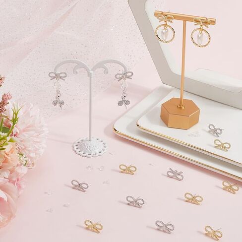 SUNNYCLUE 1 Box 50Pcs Earring Post Findings Bowknot Bow Ear Studs with Loops 20Pcs Stud Earrings with 30Pcs Plastic Nuts Silver Golden Ear Posts for Jewelry Making Accessories DIY Crafts Supplies in Saudi Arabia