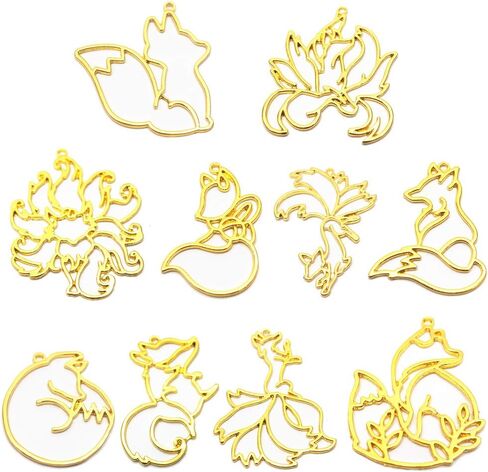 SimpleLif 10pieces Smart Fox Animal Pendant Open Bezel Getting UV Resin Craft Jewelry Making (Gold) in Saudi Arabia