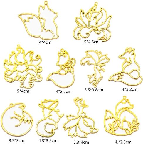 SimpleLif 10pieces Smart Fox Animal Pendant Open Bezel Getting UV Resin Craft Jewelry Making (Gold) in Saudi Arabia