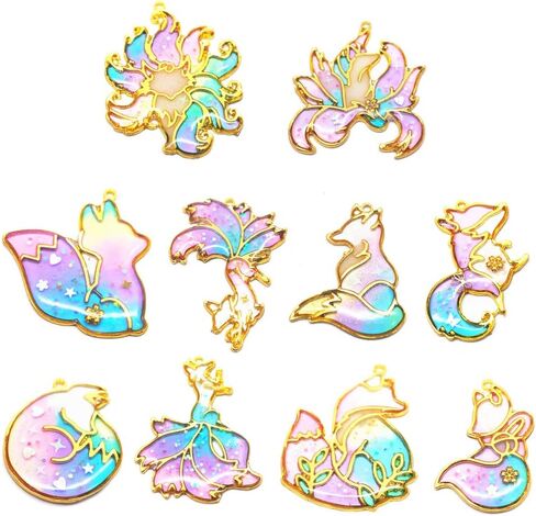 SimpleLif 10pieces Smart Fox Animal Pendant Open Bezel Getting UV Resin Craft Jewelry Making (Gold) in Saudi Arabia