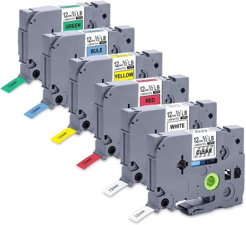 بديل 6 حزم لـ Brother P Touch Label Tape Tze-231 131 431 531 631 731 12mm 0.47 شريط صانع الملصقات المصقول متعدد الألوان لـ PT-D210 H110 D220 D410 D600 Clear/White/Red/Blue/Green in Kuwait