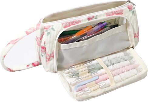 Large Pencil Case Pouch School Supplies Aesthetic Stationery Pen Bag for Girls Kids (D Pink bow) in Kuwait