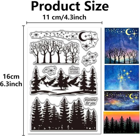 Craspire Forest Starry Sky Clear Stamp for Card Moon Moon Mountain Rubber Rubber Silicone Silicable Sharprent Seal for Envelope Journaling DIY Scrapbooking Armosing Photo Photo Photo Craft Decor in Kuwait