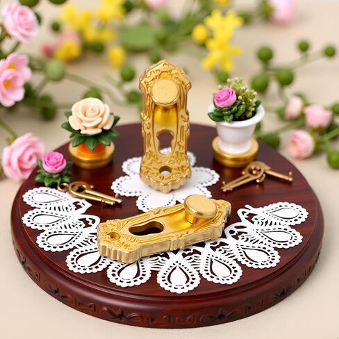 4Set Gold 1/12 قفل مقبض الباب المصغرة وملحقات الديكورات Dollhouse الرئيسية in Saudi Arabia