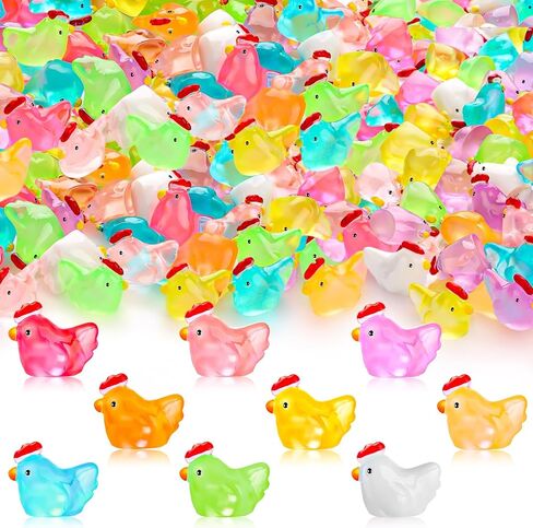 144Pcs Luminous Mini Chicken Figurines Resin Miniature Animal Ornaments, 8 Colors Of Luminous Toys Can Glow In The Dark, Suitable For Toy Houses, Garden Lawn, DIY Creations, And Party Decorations in Saudi Arabia