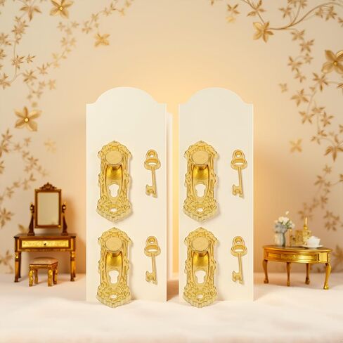 4Set Gold 1/12 قفل مقبض الباب المصغرة وملحقات الديكورات Dollhouse الرئيسية in Saudi Arabia