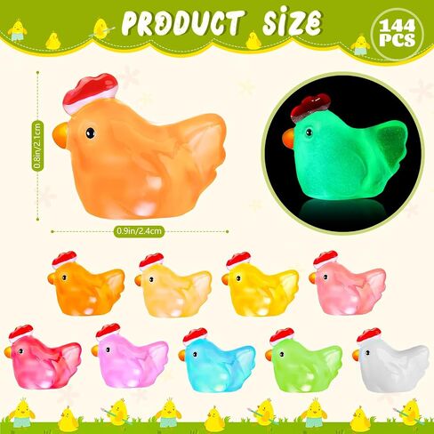 144Pcs Luminous Mini Chicken Figurines Resin Miniature Animal Ornaments, 8 Colors Of Luminous Toys Can Glow In The Dark, Suitable For Toy Houses, Garden Lawn, DIY Creations, And Party Decorations in Saudi Arabia