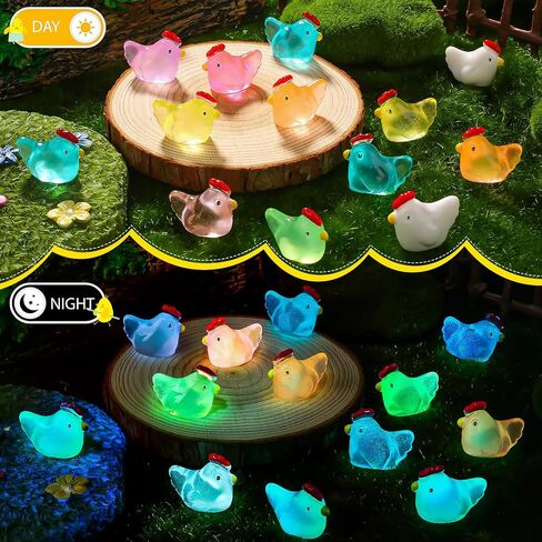 144Pcs Luminous Mini Chicken Figurines Resin Miniature Animal Ornaments, 8 Colors Of Luminous Toys Can Glow In The Dark, Suitable For Toy Houses, Garden Lawn, DIY Creations, And Party Decorations in Saudi Arabia