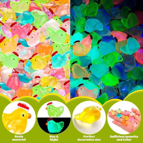 144Pcs Luminous Mini Chicken Figurines Resin Miniature Animal Ornaments, 8 Colors Of Luminous Toys Can Glow In The Dark, Suitable For Toy Houses, Garden Lawn, DIY Creations, And Party Decorations in Saudi Arabia