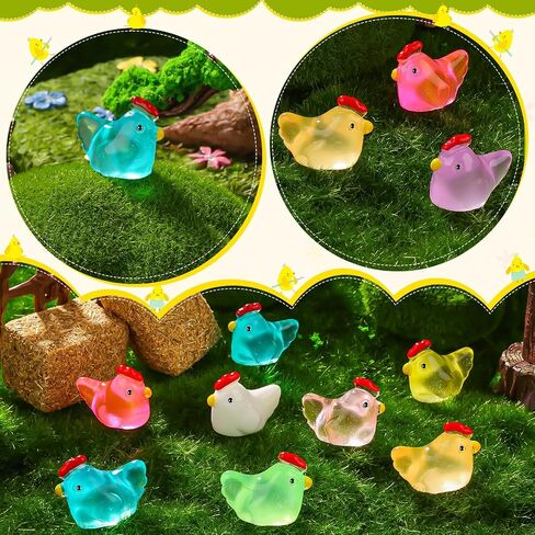 144Pcs Luminous Mini Chicken Figurines Resin Miniature Animal Ornaments, 8 Colors Of Luminous Toys Can Glow In The Dark, Suitable For Toy Houses, Garden Lawn, DIY Creations, And Party Decorations in Saudi Arabia