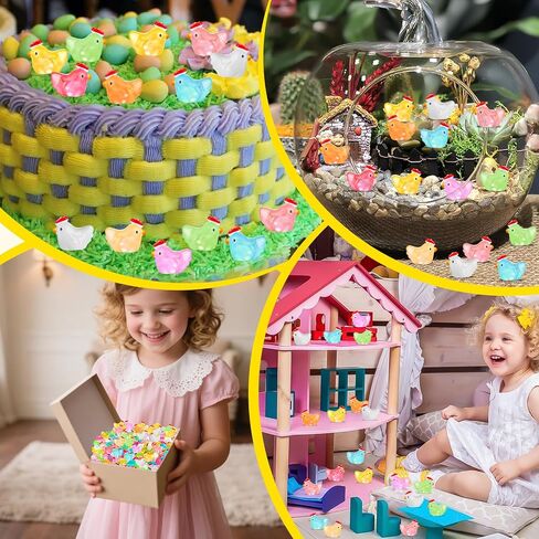 144Pcs Luminous Mini Chicken Figurines Resin Miniature Animal Ornaments, 8 Colors Of Luminous Toys Can Glow In The Dark, Suitable For Toy Houses, Garden Lawn, DIY Creations, And Party Decorations in Saudi Arabia