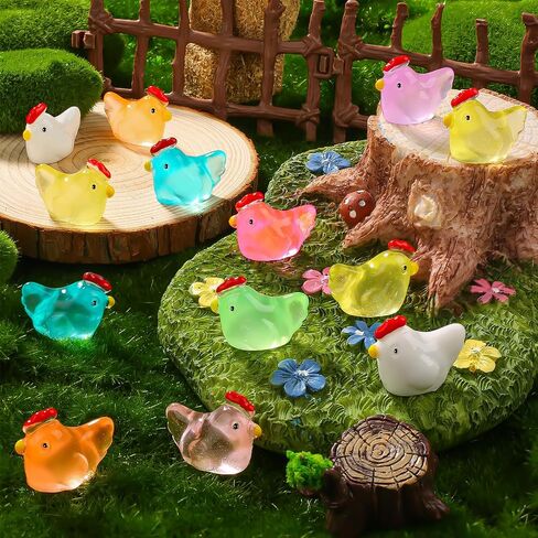 144Pcs Luminous Mini Chicken Figurines Resin Miniature Animal Ornaments, 8 Colors Of Luminous Toys Can Glow In The Dark, Suitable For Toy Houses, Garden Lawn, DIY Creations, And Party Decorations in Saudi Arabia