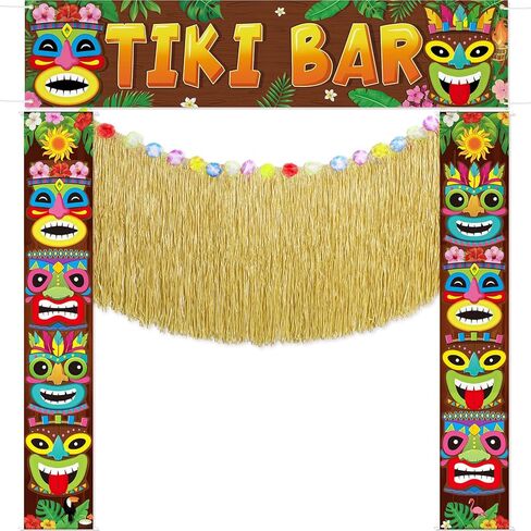 4 أجهزة كمبيوتر أجهزة كمبيوتر Hawaiian Tiki Party Decorations مجموعة Tiki Totem Door Lanner علامات Aloha Grass Door Skirt Decor Decor Decord Luau Decor in Kuwait