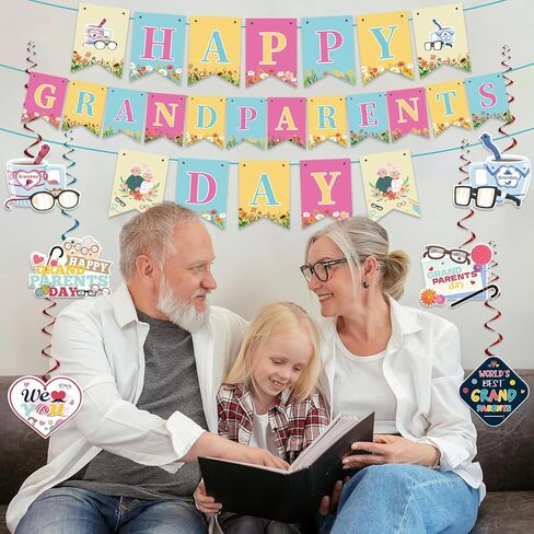 تشمل لافتة ديكورات يوم الأجداد لافتة الجد الجد و 12 مساءً معلقة دوامات مع تصميم مختلف لأفضل زينة يوم الأجداد in Kuwait