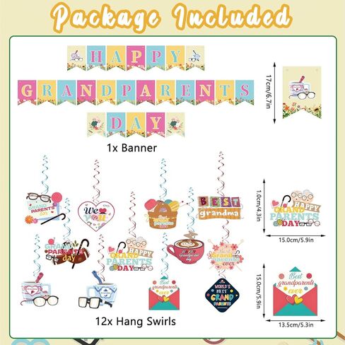 تشمل لافتة ديكورات يوم الأجداد لافتة الجد الجد و 12 مساءً معلقة دوامات مع تصميم مختلف لأفضل زينة يوم الأجداد in Kuwait