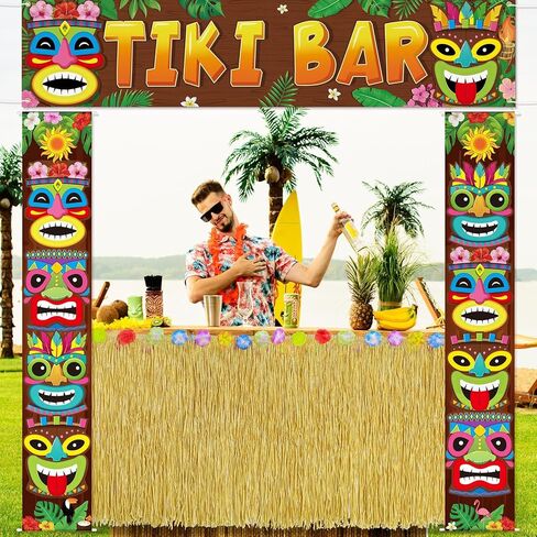 4 أجهزة كمبيوتر أجهزة كمبيوتر Hawaiian Tiki Party Decorations مجموعة Tiki Totem Door Lanner علامات Aloha Grass Door Skirt Decor Decor Decord Luau Decor in Kuwait