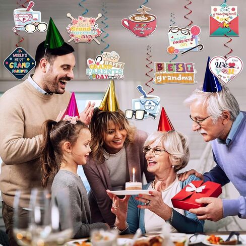 تشمل لافتة ديكورات يوم الأجداد لافتة الجد الجد و 12 مساءً معلقة دوامات مع تصميم مختلف لأفضل زينة يوم الأجداد in Kuwait