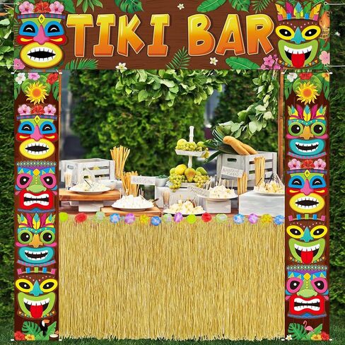 4 أجهزة كمبيوتر أجهزة كمبيوتر Hawaiian Tiki Party Decorations مجموعة Tiki Totem Door Lanner علامات Aloha Grass Door Skirt Decor Decor Decord Luau Decor in Kuwait
