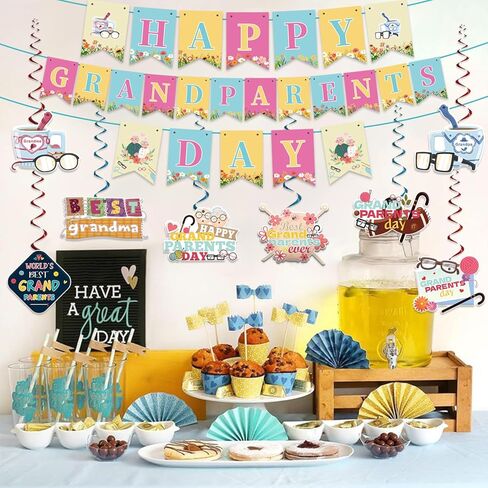 تشمل لافتة ديكورات يوم الأجداد لافتة الجد الجد و 12 مساءً معلقة دوامات مع تصميم مختلف لأفضل زينة يوم الأجداد in Kuwait