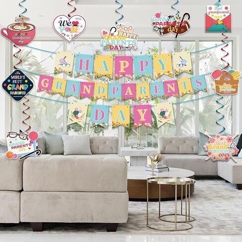 تشمل لافتة ديكورات يوم الأجداد لافتة الجد الجد و 12 مساءً معلقة دوامات مع تصميم مختلف لأفضل زينة يوم الأجداد in Kuwait