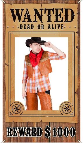 West Wanted Photo Booth Prop Selfie Frames Western Cowboy Party Decorations Rodeo Backdrop Photoshoot and Wanted Photo Booth for Wild Western Cowboy Cowgirl Rustic Party Supplies in Saudi Arabia