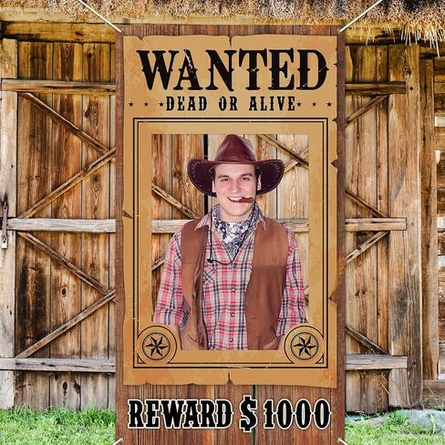 West Wanted Photo Booth Prop Selfie Frames Western Cowboy Party Decorations Rodeo Backdrop Photoshoot and Wanted Photo Booth for Wild Western Cowboy Cowgirl Rustic Party Supplies in Saudi Arabia