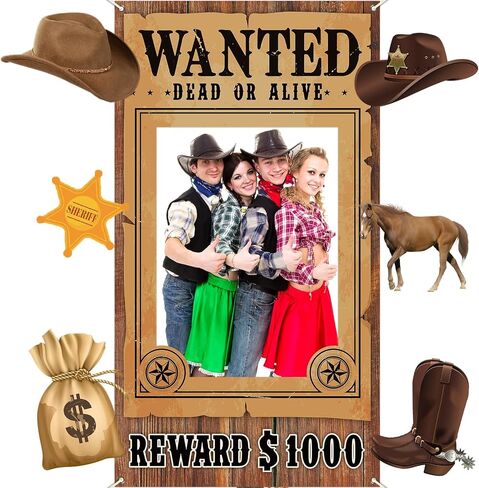 West Wanted Photo Booth Prop Selfie Frames Western Cowboy Party Decorations Rodeo Backdrop Photoshoot and Wanted Photo Booth for Wild Western Cowboy Cowgirl Rustic Party Supplies in Saudi Arabia