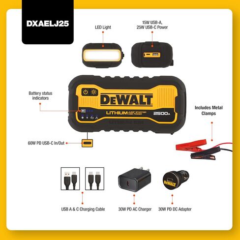 معزز بطارية DeWalt DXAELJ16 1600 Peak Amp Jump Starter مع محطة طاقة USB in Saudi Arabia
