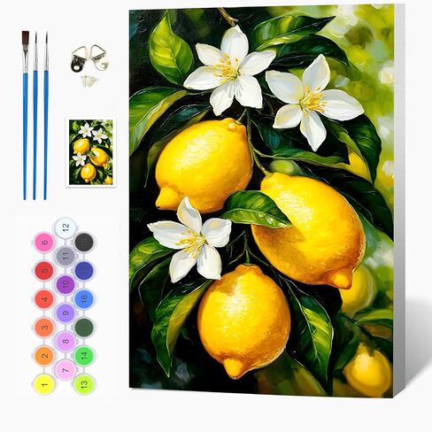 Auremi Lemon Framed Paint by Number for Adults,DIY Flower Painting by Number Kits on Canvas Acrylic Oil Painting Kits for Adults Paint by Number Kits for Home Decor 20x30cm in Saudi Arabia