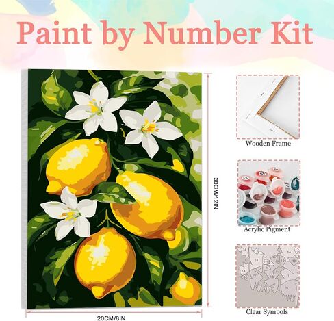 Auremi Lemon Framed Paint by Number for Adults,DIY Flower Painting by Number Kits on Canvas Acrylic Oil Painting Kits for Adults Paint by Number Kits for Home Decor 20x30cm in Saudi Arabia