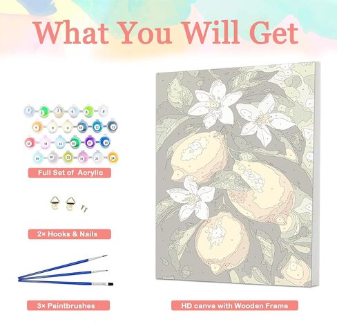 Auremi Lemon Framed Paint by Number for Adults,DIY Flower Painting by Number Kits on Canvas Acrylic Oil Painting Kits for Adults Paint by Number Kits for Home Decor 20x30cm in Saudi Arabia
