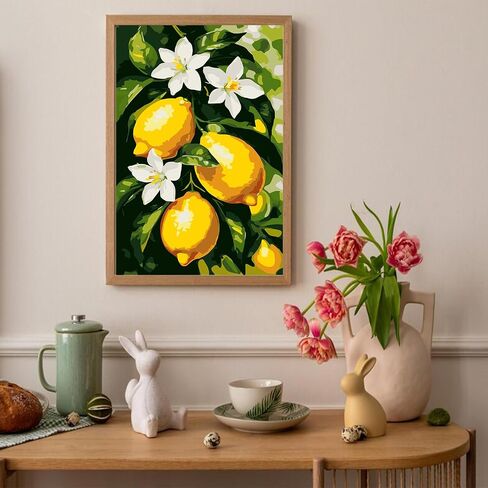 Auremi Lemon Framed Paint by Number for Adults,DIY Flower Painting by Number Kits on Canvas Acrylic Oil Painting Kits for Adults Paint by Number Kits for Home Decor 20x30cm in Saudi Arabia
