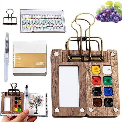 Tobios Watercolor Kit, Tobio Mini Watercolor Set with Picture Book, Pocket Artist Water Color Travel Set with Colours, Wooden Paint Box for Painters Artists Students (8 Grids) in Saudi Arabia