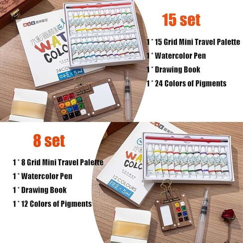 Tobios Watercolor Kit, Tobio Mini Watercolor Set with Picture Book, Pocket Artist Water Color Travel Set with Colours, Wooden Paint Box for Painters Artists Students (8 Grids) in Saudi Arabia