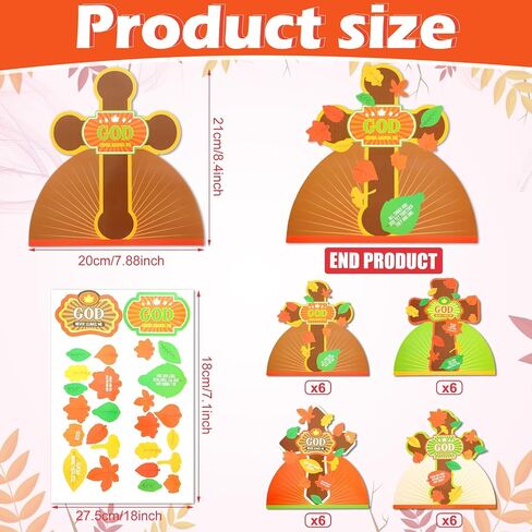 Sasylvia 24 Set Thanksgiving Fall Religious Craft Kits for Kids God Never Leaves Me Craft Kit with Cross Maple Leaves Cutout Christian Cross Craft Kit Thanksgiving Fall Sunday School Church Activity in Saudi Arabia