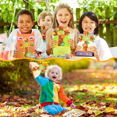 Sasylvia 24 Set Thanksgiving Fall Religious Craft Kits for Kids God Never Leaves Me Craft Kit with Cross Maple Leaves Cutout Christian Cross Craft Kit Thanksgiving Fall Sunday School Church Activity in Saudi Arabia
