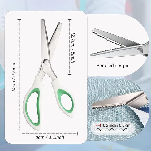 9 Inch Zig Zag Craft Scissors Decorative Edge, Pinking Shears Scissors for Fabric Cutting, Professional Dressmaking Sharp Fabric Sewing Scissors, Comfort Grips Scrapbook Scissors (White+Green) in Kuwait