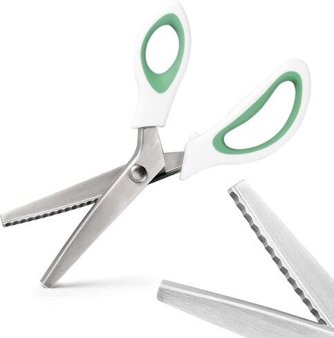 9 Inch Zig Zag Craft Scissors Decorative Edge, Pinking Shears Scissors for Fabric Cutting, Professional Dressmaking Sharp Fabric Sewing Scissors, Comfort Grips Scrapbook Scissors (White+Green) in Kuwait