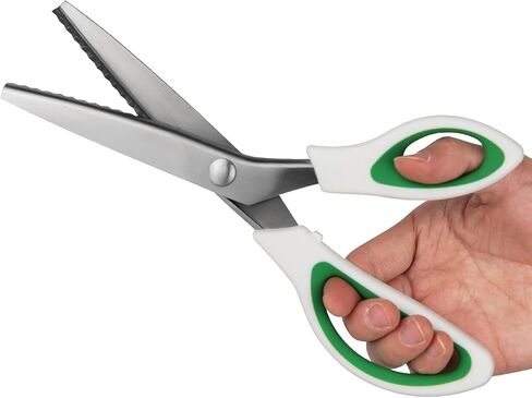 9 Inch Zig Zag Craft Scissors Decorative Edge, Pinking Shears Scissors for Fabric Cutting, Professional Dressmaking Sharp Fabric Sewing Scissors, Comfort Grips Scrapbook Scissors (White+Green) in Kuwait