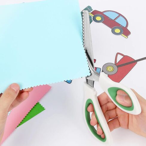 9 Inch Zig Zag Craft Scissors Decorative Edge, Pinking Shears Scissors for Fabric Cutting, Professional Dressmaking Sharp Fabric Sewing Scissors, Comfort Grips Scrapbook Scissors (White+Green) in Kuwait