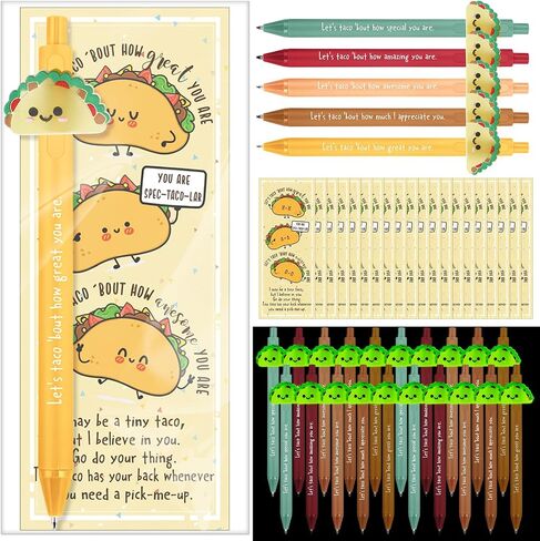 20 Set Positive Taco Party Favors Emotional Support Mental Health Luminous Ballpoint Pen with Inspirational Bookmark for Taco Tuesday Fun Party Favor Employee Staff Appreciation in Saudi Arabia
