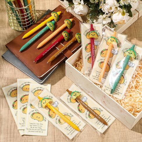 20 Set Positive Taco Party Favors Emotional Support Mental Health Luminous Ballpoint Pen with Inspirational Bookmark for Taco Tuesday Fun Party Favor Employee Staff Appreciation in Saudi Arabia