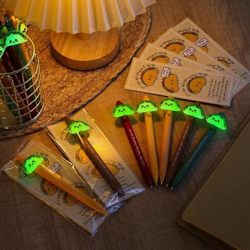 20 Set Positive Taco Party Favors Emotional Support Mental Health Luminous Ballpoint Pen with Inspirational Bookmark for Taco Tuesday Fun Party Favor Employee Staff Appreciation in Saudi Arabia