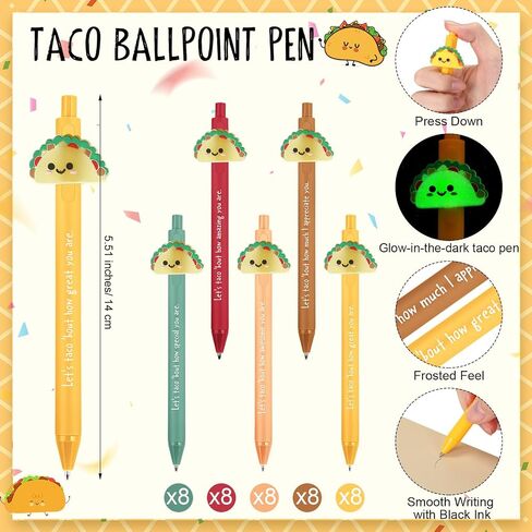 20 Set Positive Taco Party Favors Emotional Support Mental Health Luminous Ballpoint Pen with Inspirational Bookmark for Taco Tuesday Fun Party Favor Employee Staff Appreciation in Saudi Arabia
