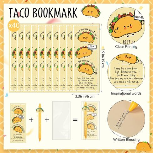 20 Set Positive Taco Party Favors Emotional Support Mental Health Luminous Ballpoint Pen with Inspirational Bookmark for Taco Tuesday Fun Party Favor Employee Staff Appreciation in Saudi Arabia