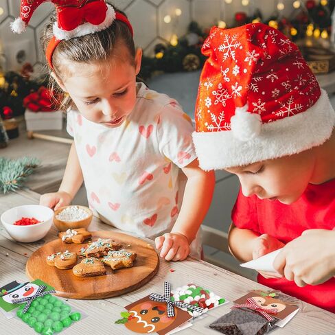 Whaline 180 Pcs Christmas Self-Adhesive Goody Bag with Topper Bow Snowman Santa Elk Gingerbread Candy Cello Bag Plastic Xmas Favor Treat Bag for Winter Party Wrapping in Saudi Arabia