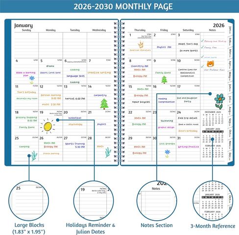 Monthly Planner 2026-2030, 5-Year Calendar Planner 2026-2030, Jan 2026 – Dec 2030, 8.5 x 11 In, Ruled Spread, Flexible Cover, Spiral Wirebound, Pocket, 60 Coated Monthly Tabs, Notes ＆ Habit Tracker, A4 Planner, Blue in Kuwait