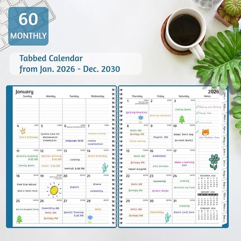 Monthly Planner 2026-2030, 5-Year Calendar Planner 2026-2030, Jan 2026 – Dec 2030, 8.5 x 11 In, Ruled Spread, Flexible Cover, Spiral Wirebound, Pocket, 60 Coated Monthly Tabs, Notes ＆ Habit Tracker, A4 Planner, Blue in Kuwait